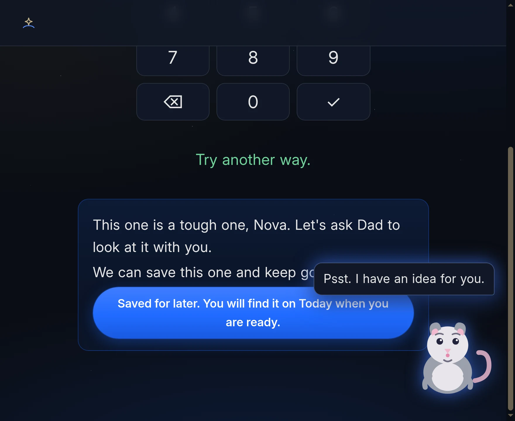Hint rung three: This one is a tough one. Let's ask Dad to look at it with you — with a Saved for later button.